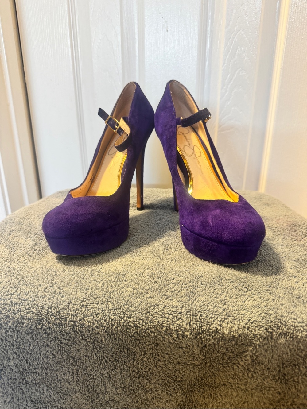 Purple Suede Platform Mary Jane Pumps